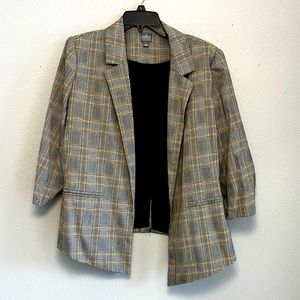 NY & COMPANY GRAY AND YELLOW PLAID BLAZER -SIZE L